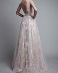 Apricot Lace Deep V-Neck Wedding Gown — alternate product view 8