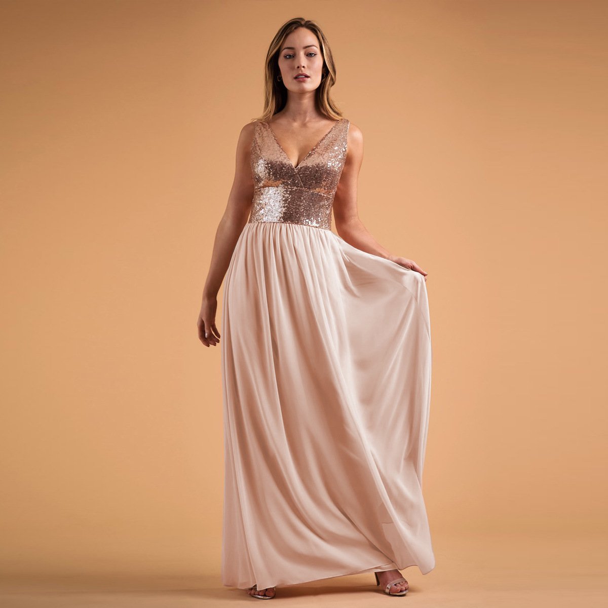 Champagne Sleeveless V-Neck Bridesmaid Dress — alternate product view 4
