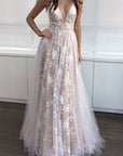 Apricot Lace Deep V-Neck Wedding Gown — alternate product view 5