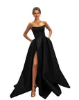 Chic Strapless Satin Ball Gown with Slit and Pockets- Size 16