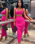 Neon Color Sexy Ribbed Dress Set