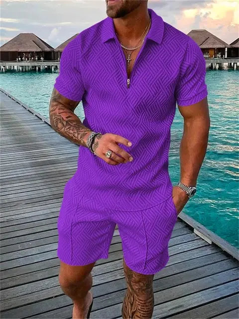 Men&#39;s Textured Two-Piece Short Set – Stylish, Breathable &amp; Trendy