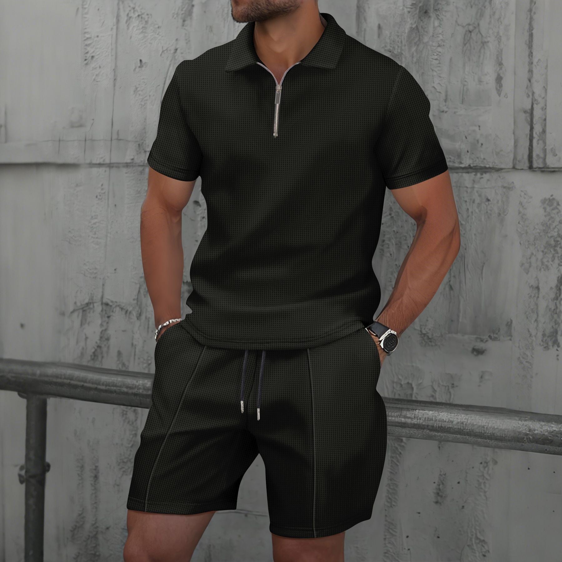 Men's Waffle Knit Short Sleeve and Shorts Set