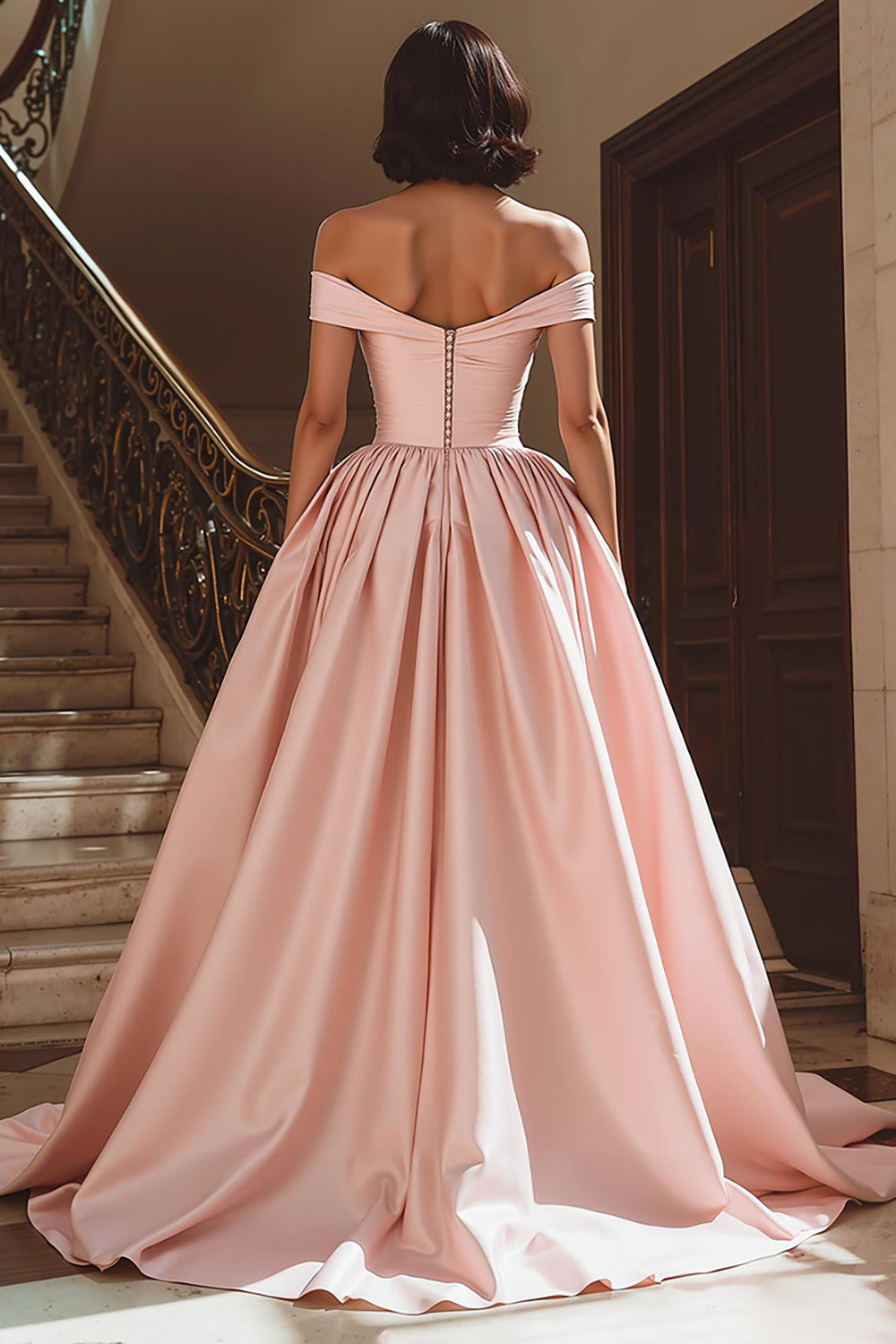 White Off the Shoulder Satin Sweep Train Wedding Dress with Slit