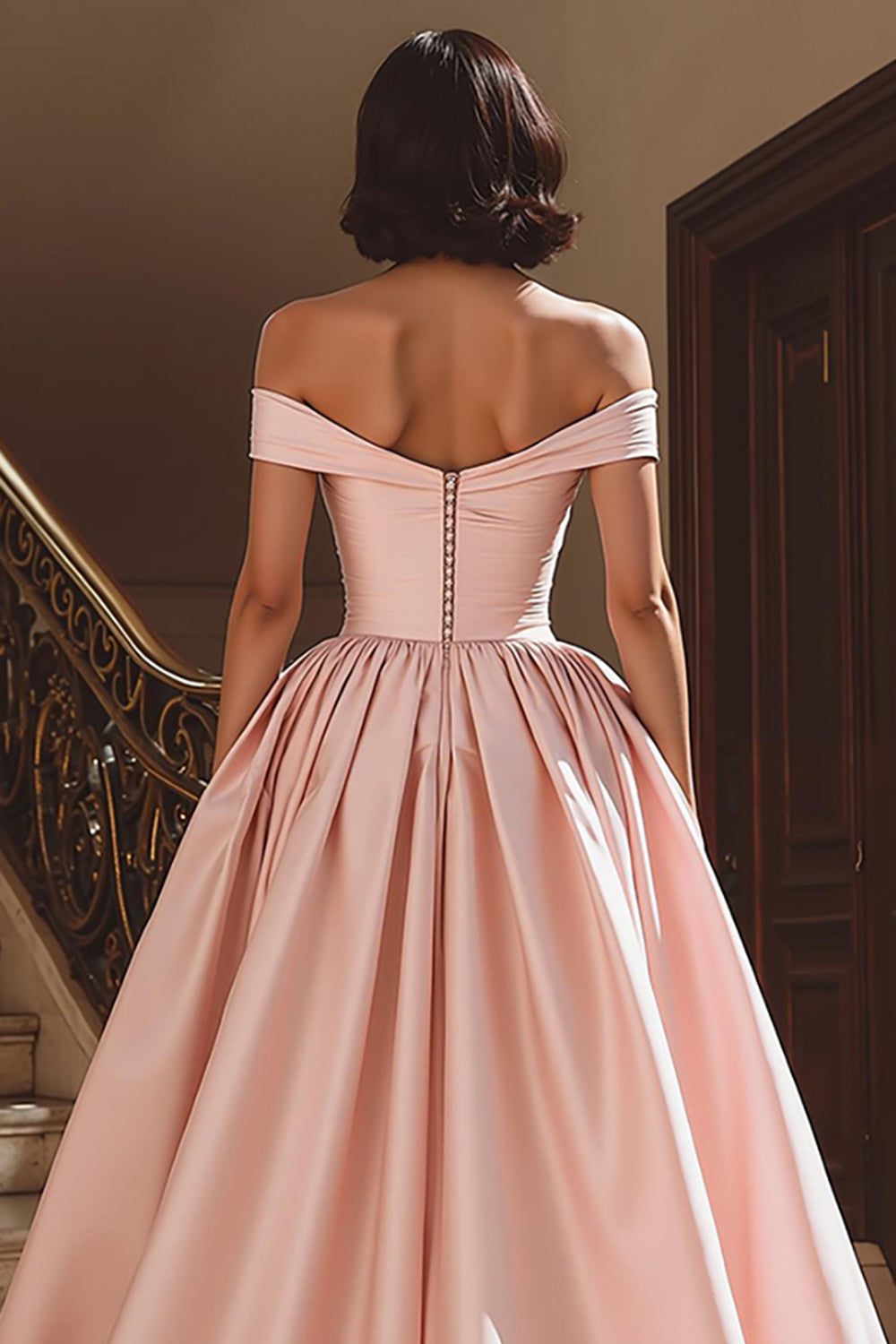 White Off the Shoulder Satin Sweep Train Wedding Dress with Slit