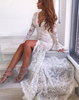 White Deep V-Neck Lace Mermaid Gown — alternate product view 3