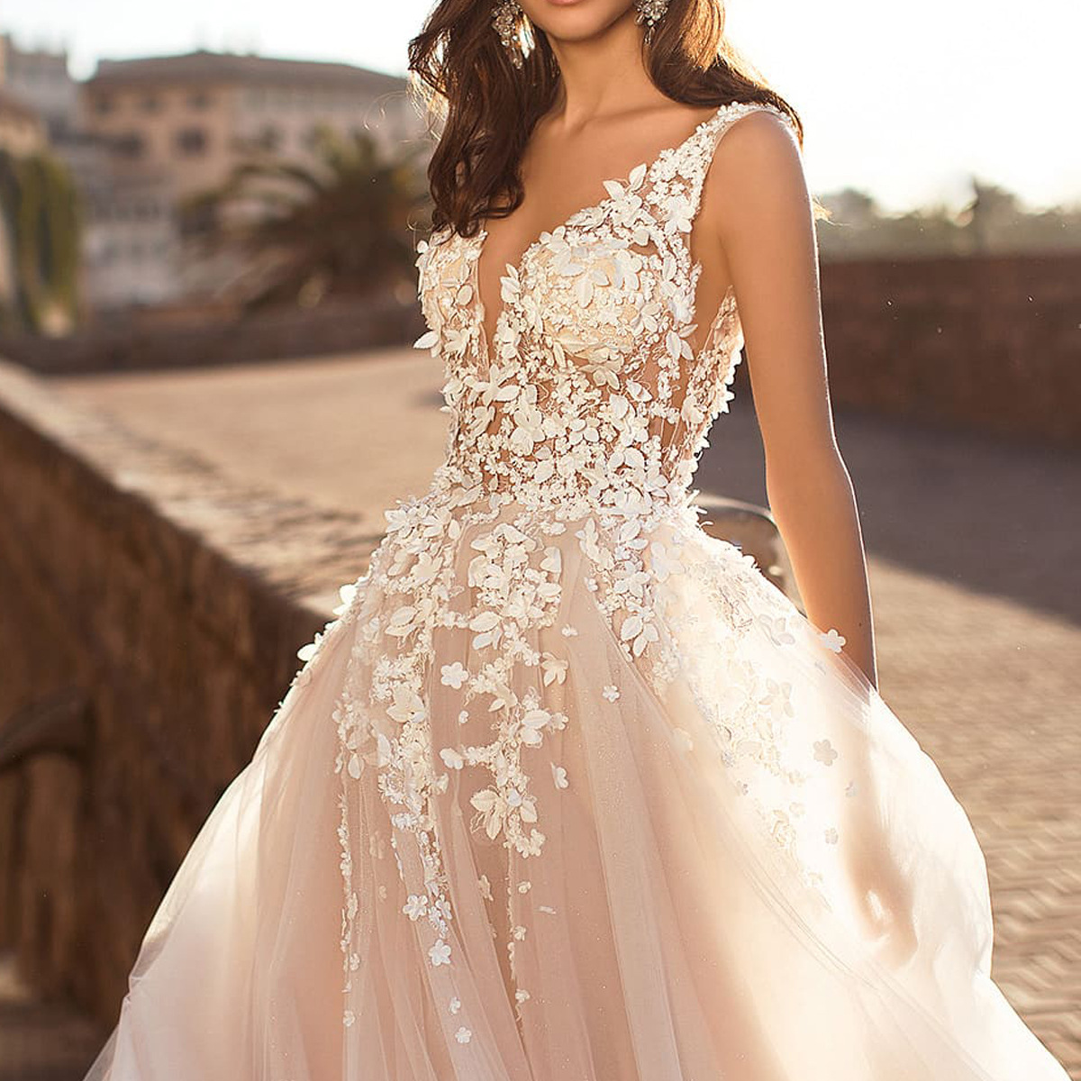 Sleeveless Lace Deep V-Neck Wedding Dress — alternate product view 3