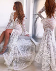 White Deep V-Neck Lace Mermaid Gown — alternate product view 4