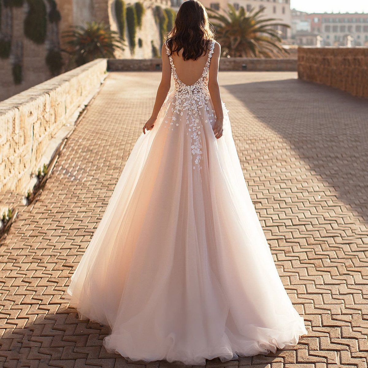 Sleeveless Lace Deep V-Neck Wedding Dress — alternate product view 11