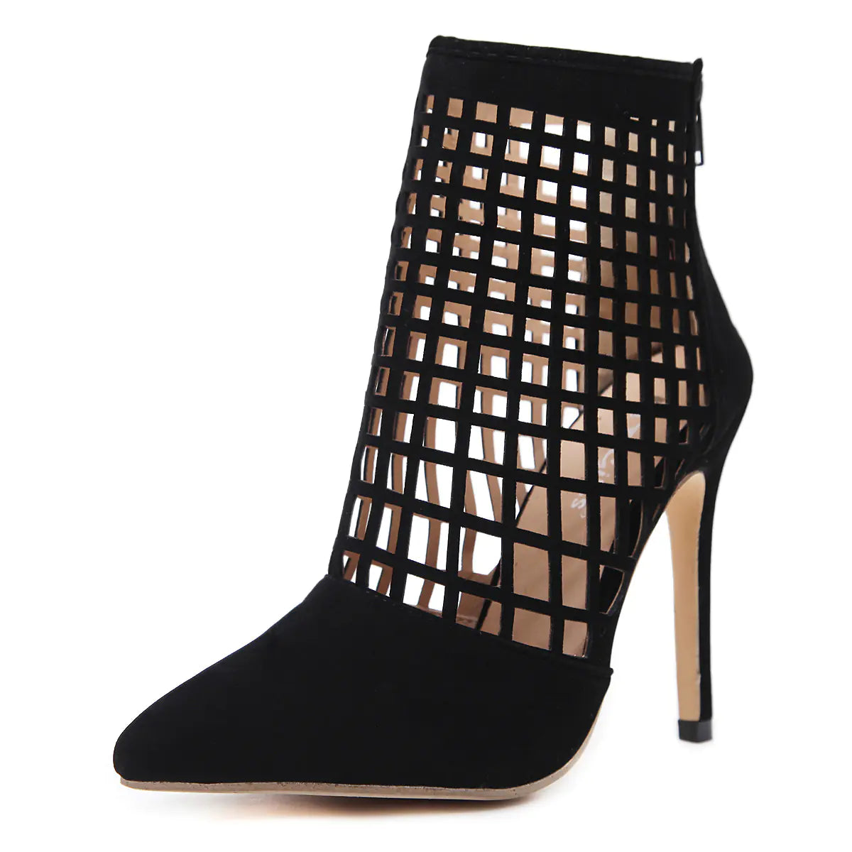 Vixen Mesh Cage Heels – Black Stiletto Ankle Booties