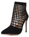 Vixen Mesh Cage Heels – Black Stiletto Ankle Booties