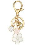Floral Pearl Keychain – Gold Initial Charm with Blossoms & Faux Pearl