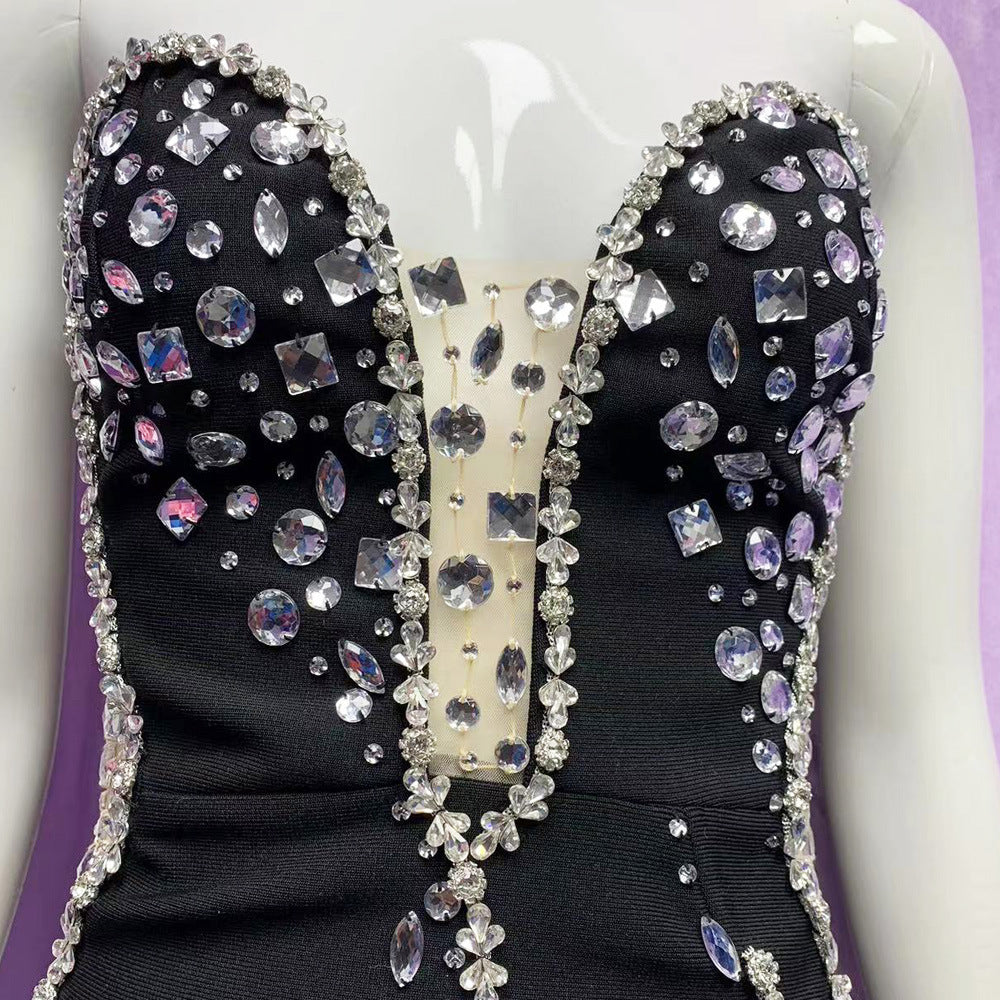 Beaded V-Neck Lace Evening Dress — alternate product view 13