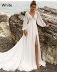 Puff-Sleeve V-Neck Boho Wedding Dress — alternate product view 30