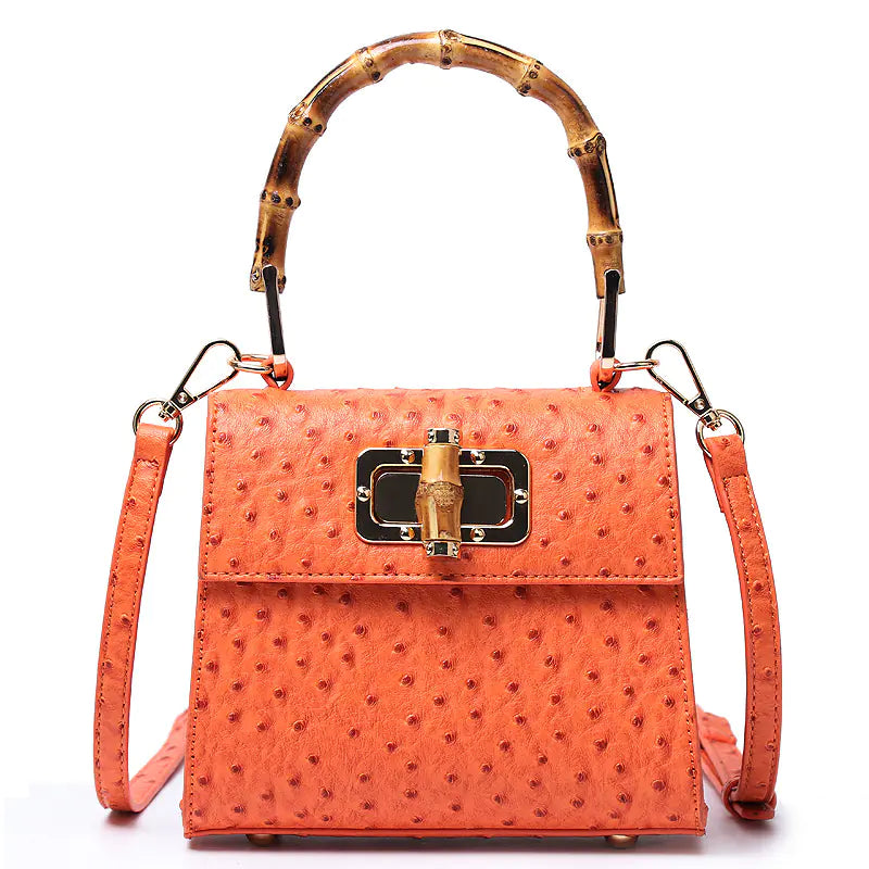 Ostrich Print Bamboo Handbag