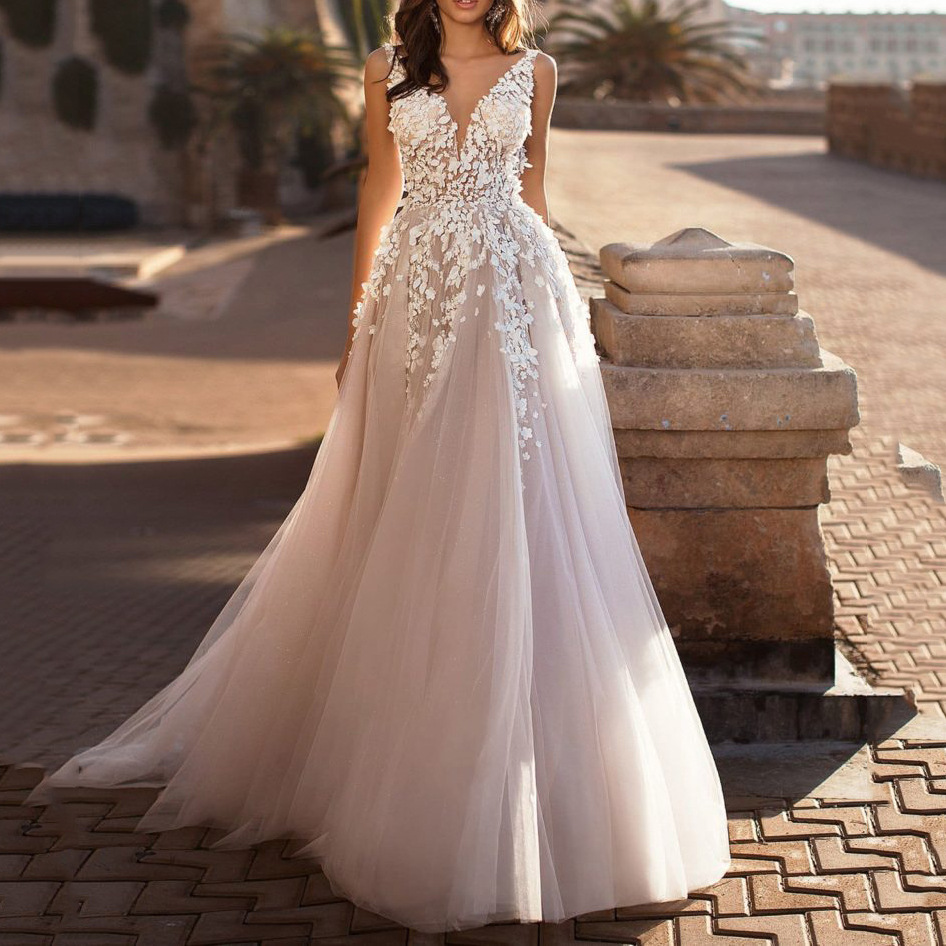 Sleeveless Lace Deep V-Neck Wedding Dress — alternate product view 9