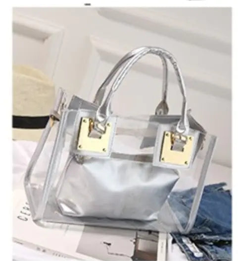 Women's 2 Piece Clear Tote Handbag