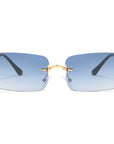 Blue Rectangular Rimless Sunglasses