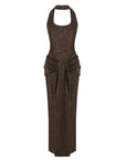 Womens Coffee Brown Spliced Long Dress