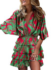 Boho V-Neck Floral Mini Dress- Size Large