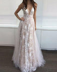 Apricot Lace Deep V-Neck Wedding Gown — alternate product view 7
