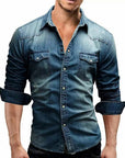 Men's Denim Jacket Shirt with Lapel Collar