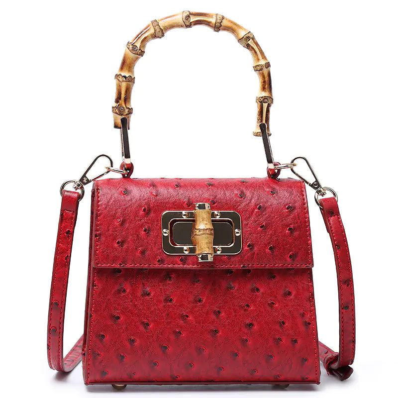Ostrich Print Bamboo Handbag