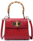 Ostrich Print Bamboo Handbag