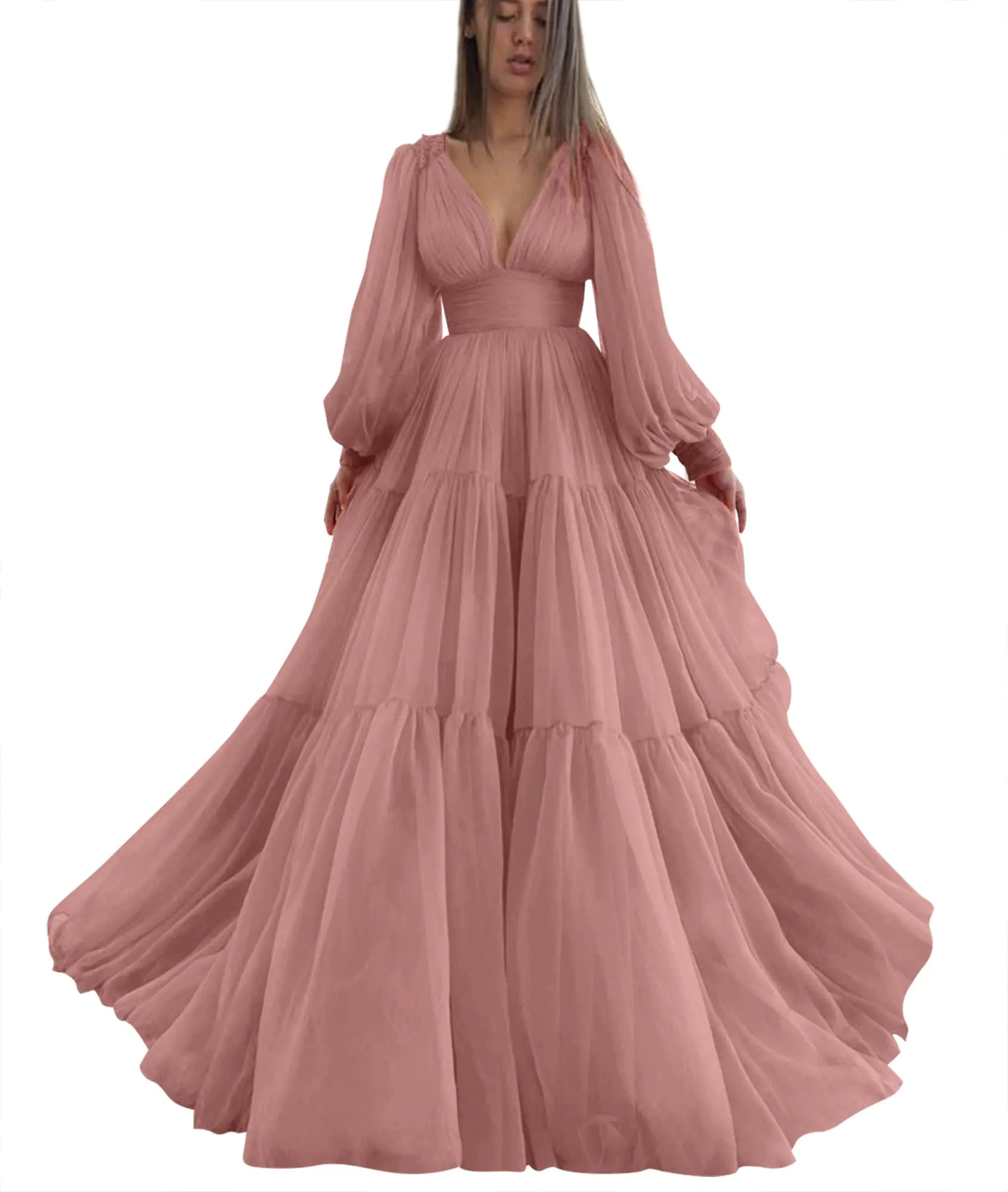 Dusty Rose Puffy Sleeve Dress - Size 14 