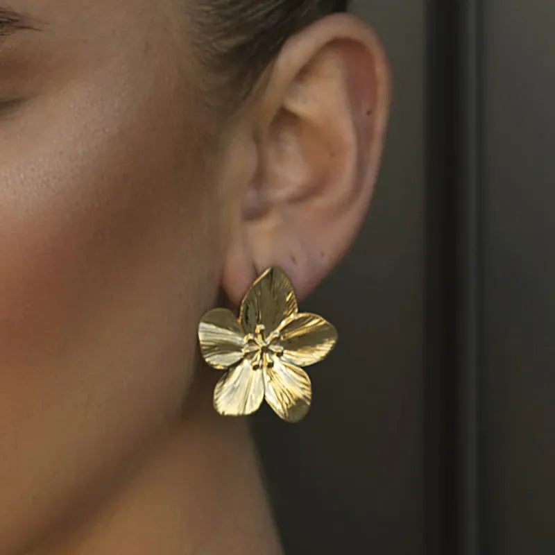 Matte Gold Flower Stud Earrings — alternate product view 5