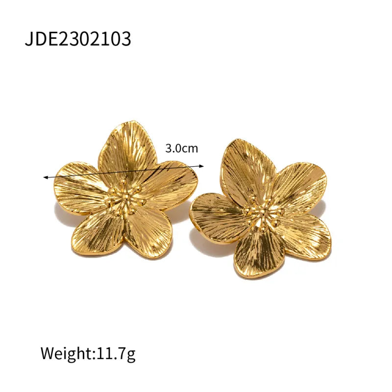 Matte Gold Flower Stud Earrings — alternate product view 3