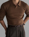 Men’s Classic Ribbed Knit Polo – Long Sleeve Slim Fit 