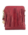 Flamingo Leather Fringe Handbag- Scarlet Red