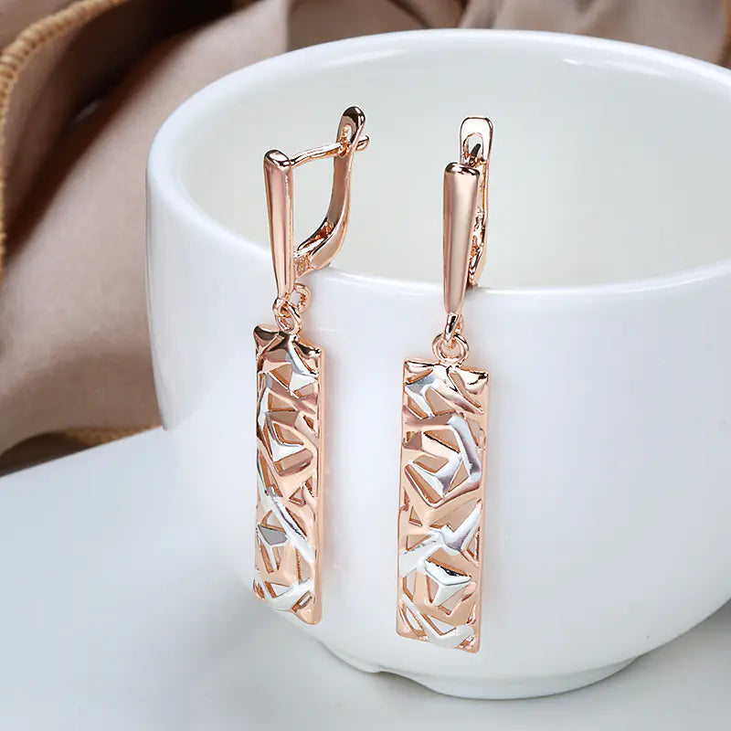 Rose Gold Hollow Round Statement Earrings — alternate product view 4
