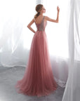 Deep-V Floor-Length Ball Gown with Luminescent Detail