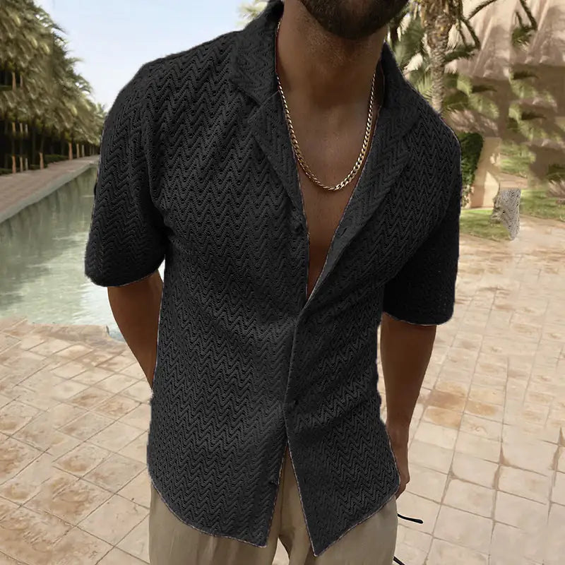 Men&#39;s Crochet Knit Shirt – Lightweight, Stylish &amp; Breezy