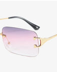 Blue Rectangular Rimless Sunglasses