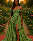 Ruffled Chiffon Evening Gown with High Slit- Size 4