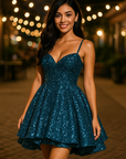 Sequin V-Neck Short Prom Dress - Size 16