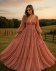 Dusty Rose Puffy Sleeve Dress - Size 14