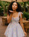 Size 6 Fairy Bloom Floral Embroidered Dress – Pastel Tulle Mini with Bow Straps