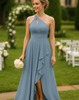 Size 14 Serenity Drape One-Shoulder Gown – Dusty Blue Chiffon Bridesmaid & Formal Dress