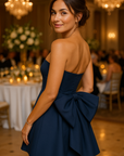 Size 2 Playful Satin Strapless Mini Cocktail Dress- With Bow Detail