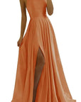 Chic Orange Satin A-Line Prom Dress with Slit and Pockets- Size 14