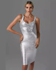 Gold and Silver Foil Bandage Dress - Dazzling Sleeveless Party Dress