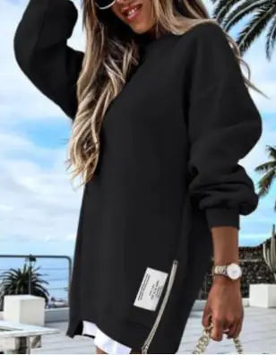 Oversized Zip-Side Pullover Sweatshirt 
