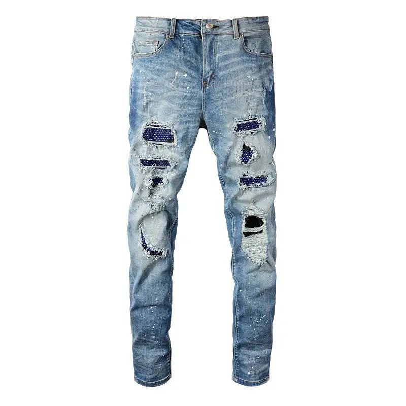 Men's Denim Patched Ripped Jeans