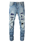 Men's Denim Patched Ripped Jeans
