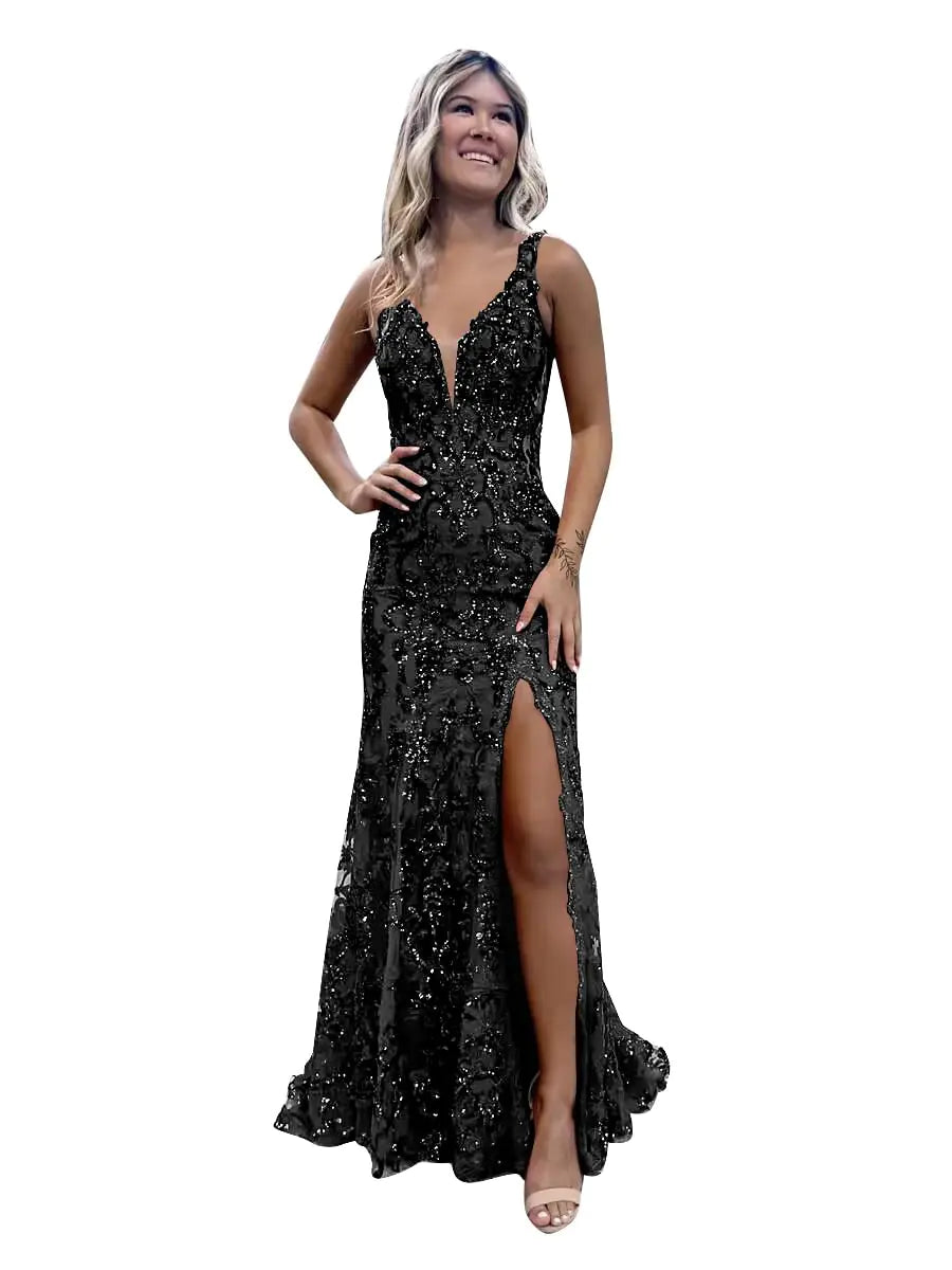 Glamorous Black Sequin Mermaid Dress