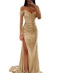 Glamorous Gold Mermaid Prom Dress with Slit- Size 16